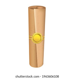Antique scroll of parchment paper with gold stamp.
Vector design element. 