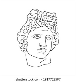 Antique Sculpture of Apollo in a Minimal Liner Trendy Style. Vector Illustration of the Greek God for Prints on t-Shirts, Posters, Postcards, Tattoos and more
