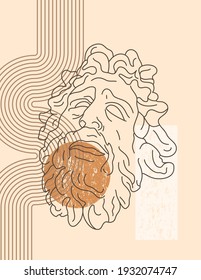 Antique Sculpture of Laocoon in a Minimal Trendy Style. Vector Boho Illustration of the Greek God and Geometric Shapes for Prints on t-Shirts, Posters, Cards, Covers and more
