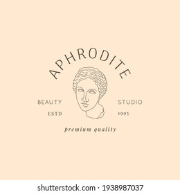 Antique Sculpture Logo of Aphrodite in a Minimal Liner Trendy Style. Vector icon of the Greek God