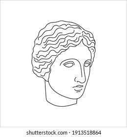 Antique Sculpture of Muse in a Minimal Liner Trendy Style. Vector Illustration of the Greek God for Prints on t-Shirts, Posters, Postcards, Tattoos and more