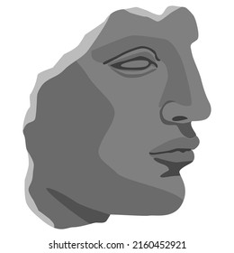 Antique sculpture piece of female head. Hand drawn illustration of Greek goddess. Monochrome vector portrait.