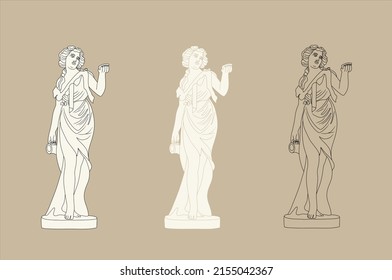 Antique sculpture, statue. Vector illustration on a beige background. Line style