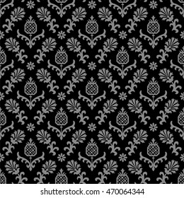 Antique seamless background 533 vintage nature garden flower pineapple fruit
