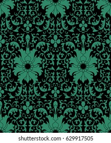 Antique seamless background botanic garden spiral curve cross leaf flower