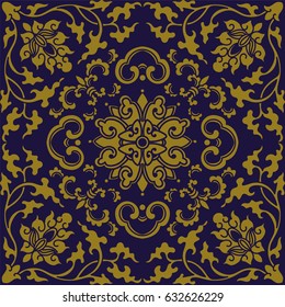 Antique seamless background botanic spiral vine cross flower