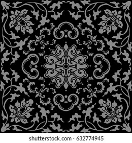 Antique seamless background botanic spiral vine cross flower
