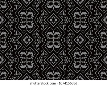 Antique seamless background Check Polygon Frame Spiral Cross Vine Leaf Flower, Ideal for wallpaper decoration or greeting card design template.