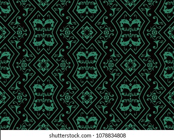 Antique seamless background Check Polygon Frame Spiral Cross Vine Leaf Flower, Ideal for wallpaper decoration or greeting card design template.