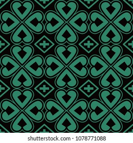 Antique seamless background Curve Heart Cross Clover Leaf, Ideal for wallpaper decoration or greeting card design template.