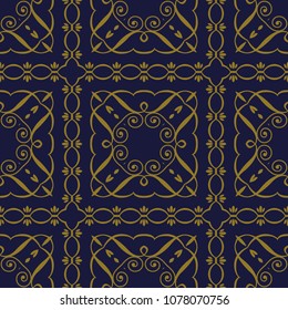 Antique seamless background Curve Spiral Square Cross Frame Vine Line, Ideal for wallpaper decoration or greeting card design template.