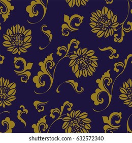 Antique seamless background curve spiral botanic flower