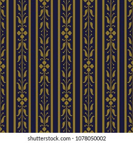 Antique seamless background Flower Straight Stem Vine Line Leaf, Ideal for wallpaper decoration or greeting card design template.