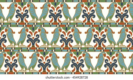 Antique seamless background image of aboriginal animal bird spiral round

