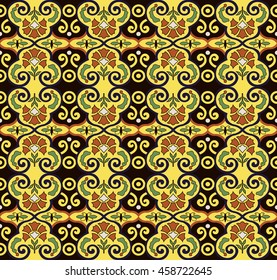 Antique seamless background image of oriental Chinese spiral nature butterfly flower
