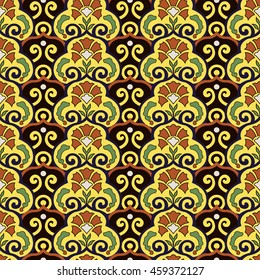Antique seamless background image of oriental Chinese spiral curve flower leaf
