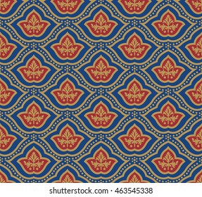 Antique seamless background image of vintage golden dot curve line round flower
