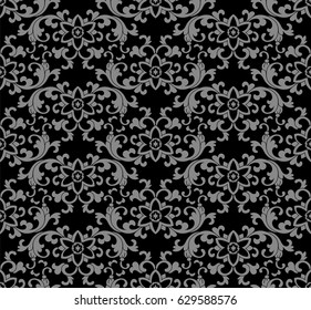 Antique seamless background oriental botanic garden spiral leaf flower
