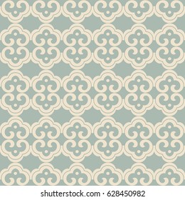 Antique seamless background oriental curve spiral cross round frame