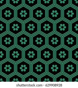 Antique seamless background oriental hexagon polygon frame with round flower