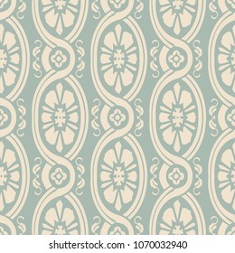 Antique seamless background Oval Spiral Curve Cross Vine Flower, Ideal for wallpaper decoration or greeting card design template.