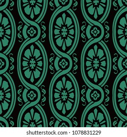 Antique seamless background Oval Spiral Curve Cross Vine Flower, Ideal for wallpaper decoration or greeting card design template.