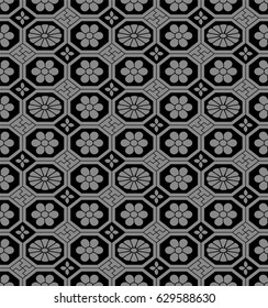 Antique seamless background retro octagon check cross frame flower