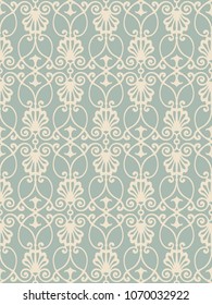 Antique seamless background Spiral Curve Cross Botanic Plant Frame Crest, Ideal for wallpaper decoration or greeting card design template.