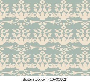 Antique seamless background Spiral Curve Leaf Vine Frame Flower, Ideal for wallpaper decoration or greeting card design template.