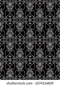 Antique seamless background Spiral Curve Cross Botanic Plant Frame Crest, Ideal for wallpaper decoration or greeting card design template.