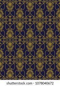 Antique seamless background Spiral Curve Cross Botanic Plant Frame Crest, Ideal for wallpaper decoration or greeting card design template.