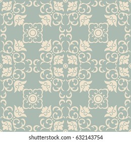 Antique seamless background spiral curve square cross flower