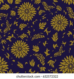 Antique seamless background spiral round flower butterfly leaf