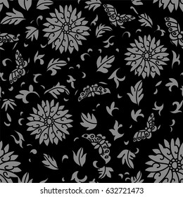 Antique seamless background spiral round flower butterfly leaf