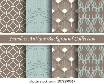 Antique seamless elegant brown tone background image collection, four stylish retro design pattern for greeting card or wallpaper decoration.