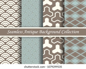 Antique seamless elegant brown tone background image collection, four stylish retro design pattern for greeting card or wallpaper decoration.