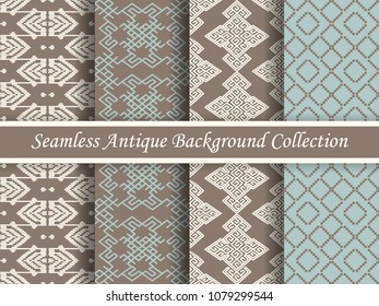 Antique seamless elegant brown tone background image collection, four stylish retro design pattern for greeting card or wallpaper decoration.