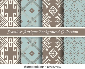 Antique seamless elegant brown tone background image collection, four stylish retro design pattern for greeting card or wallpaper decoration.