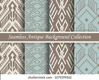 Antique seamless elegant brown tone background image collection, four stylish retro design pattern for greeting card or wallpaper decoration.