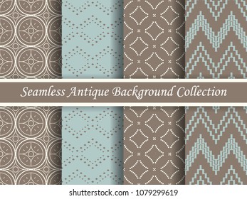 Antique seamless elegant brown tone background image collection, four stylish retro design pattern for greeting card or wallpaper decoration.