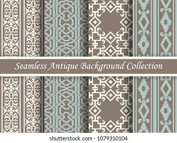 Antique seamless elegant brown tone background image collection, four stylish retro design pattern for greeting card or wallpaper decoration.