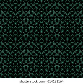 Antique seamless green background cherry blossom flower outline