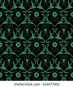Antique seamless green background cross nature vine garden flower