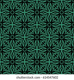Antique seamless green background cross geometry star flower