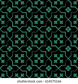 Antique seamless green background cross geometry flower