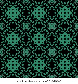 Antique seamless green background curve spiral kaleidoscope