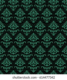 Antique seamless green background dot line curve garden flower