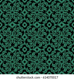 Antique seamless green background feather spiral cross flower