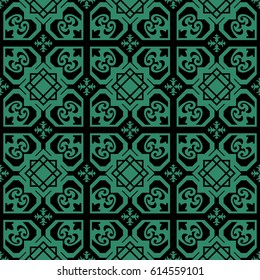 Antique seamless green background geometry heart square star