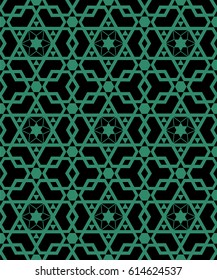 Antique seamless green background  Islamic cross polygon star